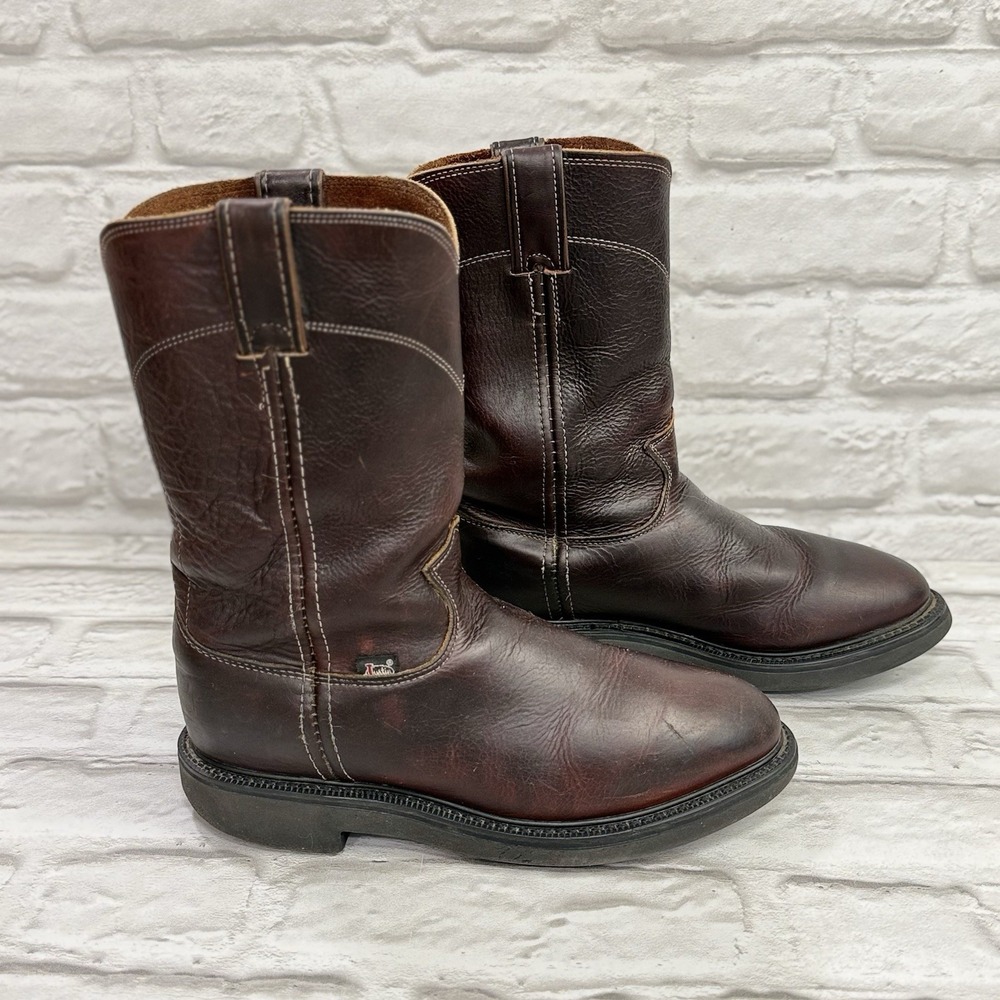 Justin Boots Brown Lather 4761 Men's 7D Western Work Boots Cowboy Pull On Boots